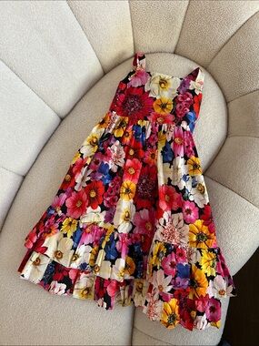 Dolce & Gabbana Girls Floral Tiered Dress - Red, Pink, Yellow, Blue, White